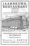 712771 Advertentie van het Jaarbeursrestaurant, Directie: C. Hartje, [Vredenburg] te Utrecht, met een tekening van de ...